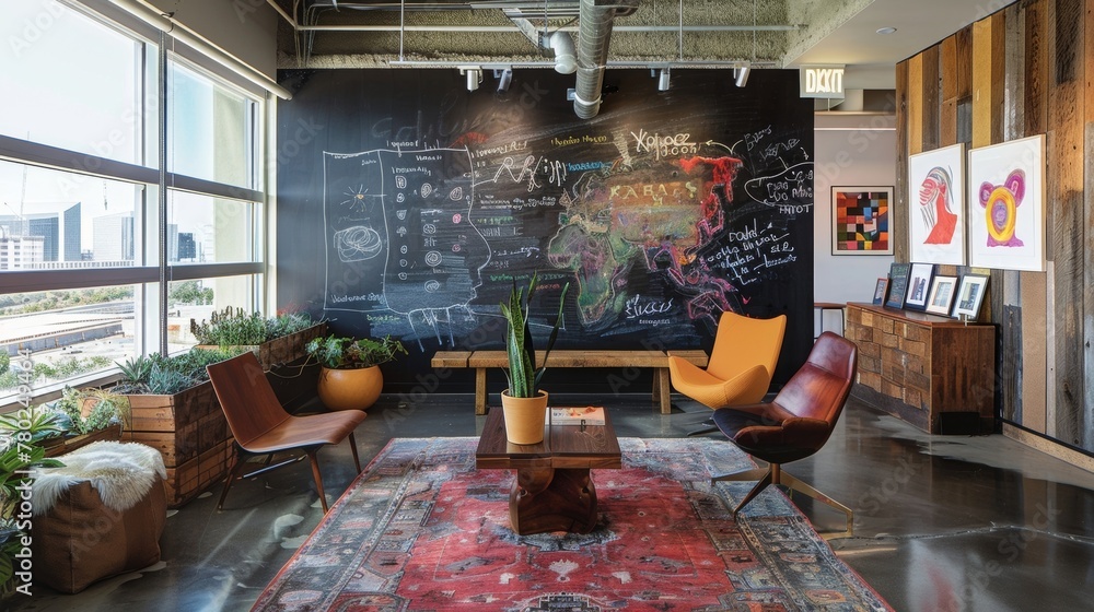 Poster a floortoceiling chalkboard wall serves as a blank canvas for a constantly changing display of artwo