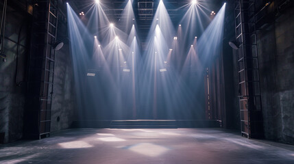Lighting ramp with powerful spotlights for creating artificial lighting  in the theater - obrazy, fototapety, plakaty