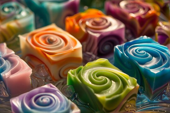 Spa Serenity with Vibrant Swirls Handmade Artisan Soaps AI Image