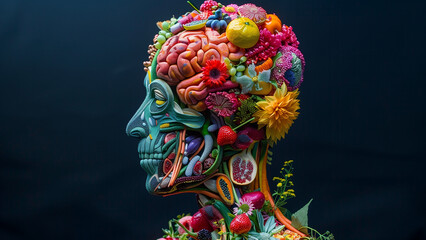 a human's head is made up of fruit and vegetables