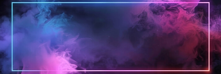 Fototapeta premium neon frame with smoke on dark background , copy space
