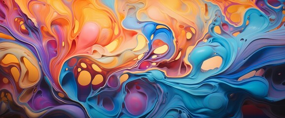Vivid swirls of luminous colors dance across the canvas, captivating with their abstract marble ink allure.