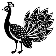 peacock illustration,black peacock silhouette vector illustration,icon,svg,bird characters,Holiday t shirt,Hand drawn trendy Vector illustration,peacock on a white background