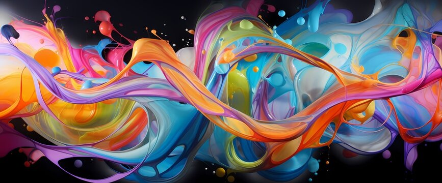 Vivid ribbons of neon colors dance across the canvas, enchanting with their mesmerizing marble ink abstract charm.