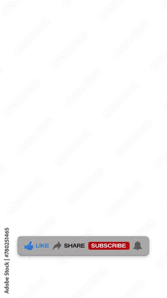 Poster vertical video animation of an animated, floating subscribe button with a bell button on a white bac