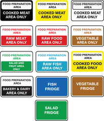 Food preparation area cooked meat area only icon. Food safety colour coded sign. Cooked meat area only symbol. flat style.