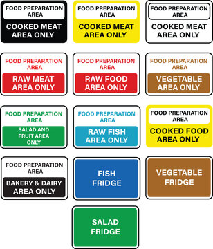 Food preparation area cooked meat area only icon. Food safety colour coded sign. Cooked meat area only symbol. flat style.