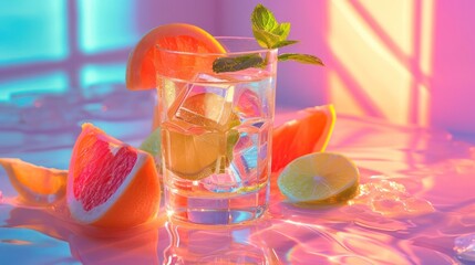 representation of a healthy drink, showcasing vibrant colors, fresh ingredients, and morning light creating a soothing background