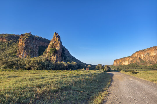 Fischer's Tower in Hells gate national park, Kenya. Beautiful rock in Kenyan national park for rock climbing