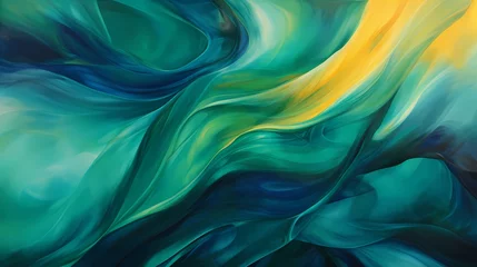 Poster Vibrant streaks of emerald and sapphire collide, crafting an electrifying abstract backdrop." © Kanwal