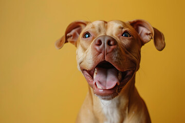 Studio shot of a Dog in a happy mood, against a solid color background, hyperrealistic animal photography