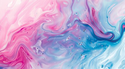 Abstract background with pink and blue swirls of liquid paint. Pastel colored fluid art painting. Modern wallpaper for interior design, decoration, and poster print. - obrazy, fototapety, plakaty