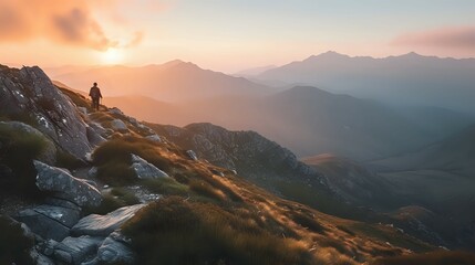 Solitude at Sunrise: Mountain Majesty./n
