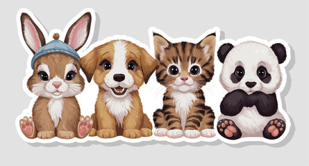 Set of cute baby animal in sticker vector illustration art. Generative AI