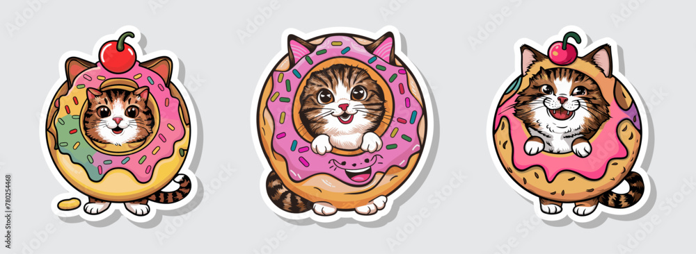 Wall mural Cat donning a donut costume exudes charm in vector illustration. Generative AI