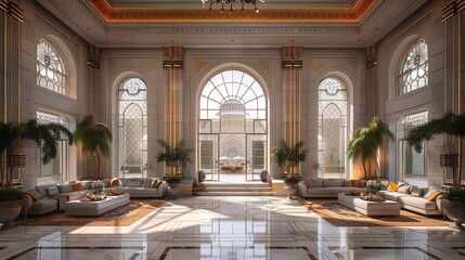 Luxurious Hotel Lobby Interior With Elegant Architectural Details