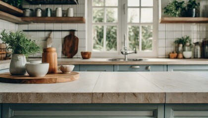Gastronomic Delight: Blurred Kitchen Room Behind the Tabletop Scene