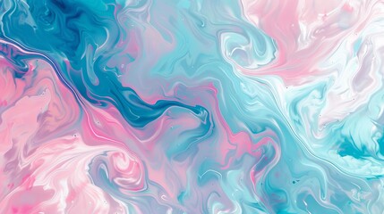Fototapeta na wymiar Abstract background with pink and blue swirls of liquid paint. Pastel colored fluid art painting. Modern wallpaper for interior design, decoration, and poster print.