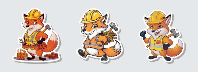 A fox ready for construction work on Labor Day, complete with safety gear sticker vector illustration. Generative AI