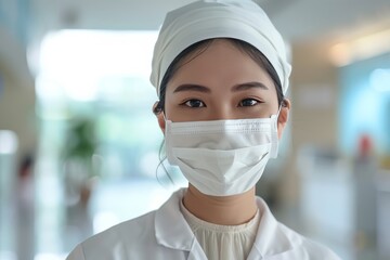 病院内で働くマスクの女性 - obrazy, fototapety, plakaty