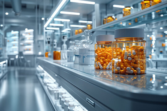 White Pills pharmaceutical advertisement pills in laboratory allopathic medicine