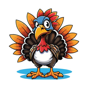 funny turkey cartoon, clipart vector isolation