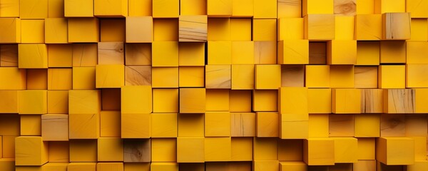 Naklejka premium Yellow Wooden Cubes Blocks Panorama. Generative AI