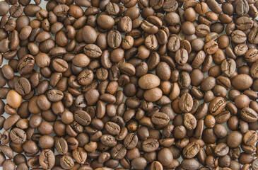 Top view of coffee beans background 