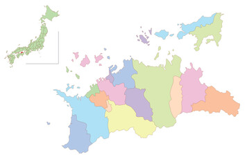 香川　日本　地図　カラフル　アイコン