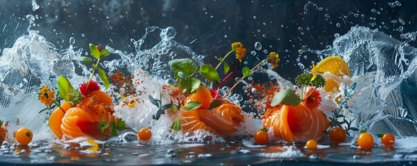 Produce a visually stunning artwork that symbolizes the blending of unique culinary traditions through a frontal view of a dish Let the image tell a story of harmony, diversity, and 