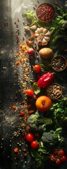 Realistic photography with dramatic lighting effect of spotlight highlighting the mystery ingredients