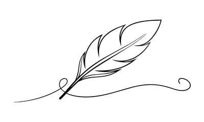Bird feather One line continuous line art illustration on white background