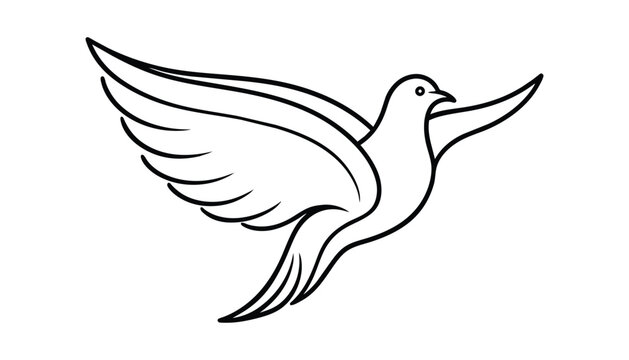 Flying dove One line continuous line art illustration on white background.