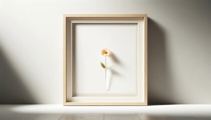 Minimalist Frame with Flower on Neutral Background.