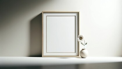 Minimalist Frame with Flower on Neutral Background.