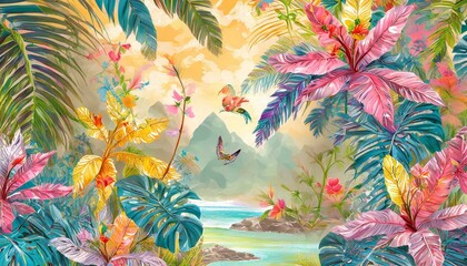 Beautiful, vibrant, multi colored tropical wallpaper