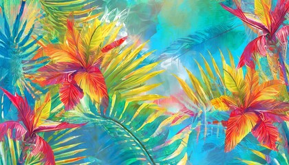 Fototapeta na wymiar Beautiful, vibrant, multi colored tropical wallpaper