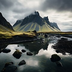 Beautiful landscape in Iceland. 3d rendering - obrazy, fototapety, plakaty