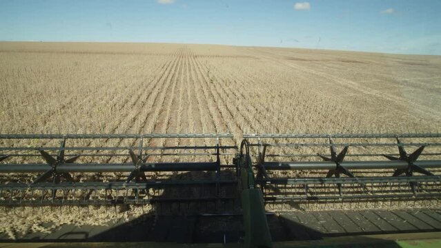 Internal image of a harvester harvesting soybeans in Mato Grosso in the interior of Brazil. Raw Footage.