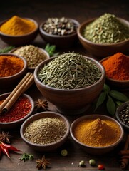 Various oriental spices and spices on a black background.