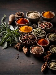 Various oriental spices and spices on a black background.