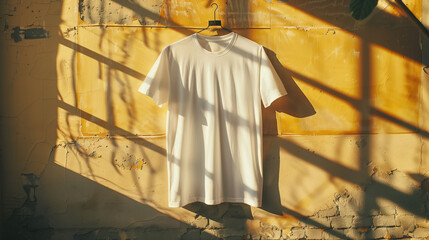 White T-Shirt Hanging on Clothesline