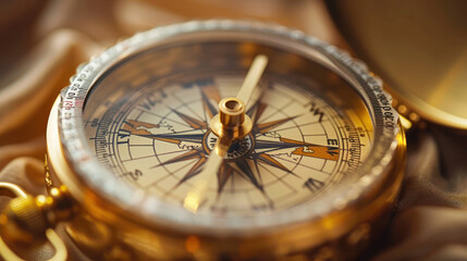 Close Up of a Gold Colored Compass