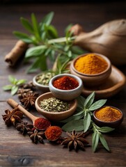 Various oriental spices and spices on a black background.