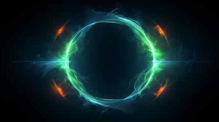 Green neon frames with smoke and sparkles. Circle glowing borders