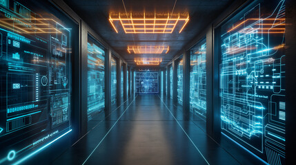 modern technology data server background, futuristic digital data storage facility 