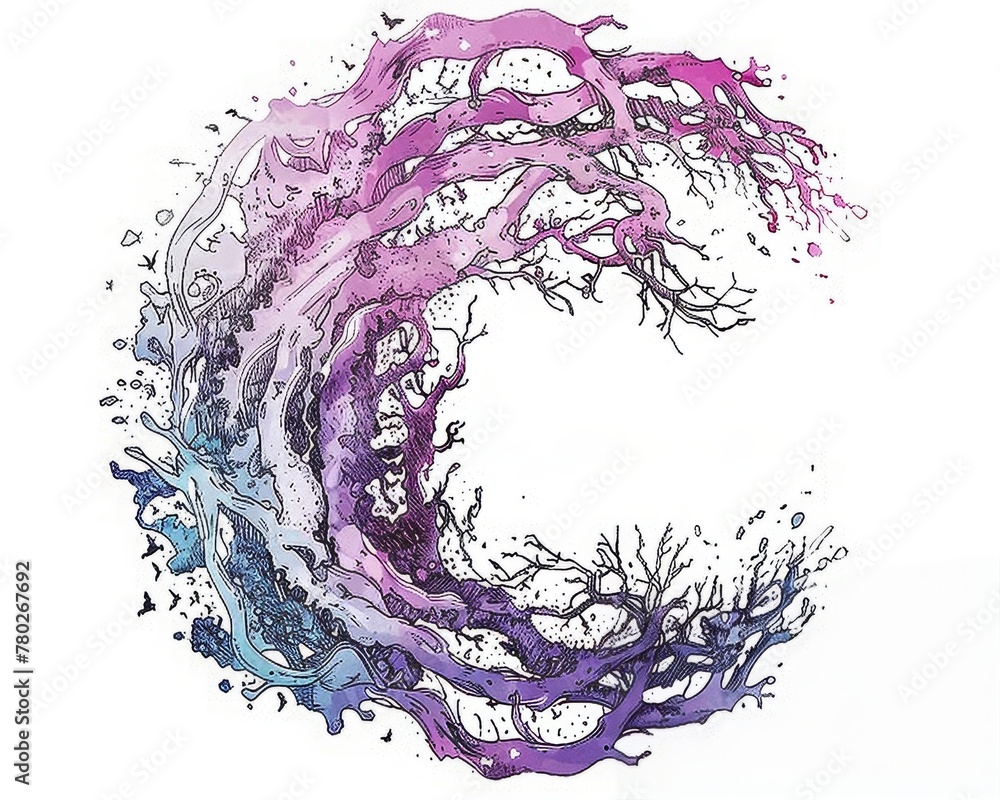 Leinwandbilder  An Abstract Artistic Interpretation of a Tree as a Dynamic Wave of Purple and Blue, Generative AI