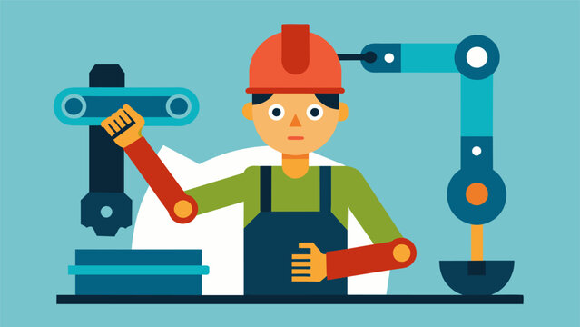 An assembly line worker proudly demonstrates a new tool that has significantly decreased the time and resources needed to complete a particular