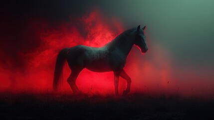 horse in the fog - obrazy, fototapety, plakaty