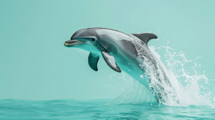 a Dolphin Clicking, studio shot, against solid color background, hyperrealistic photography, blank space for writing